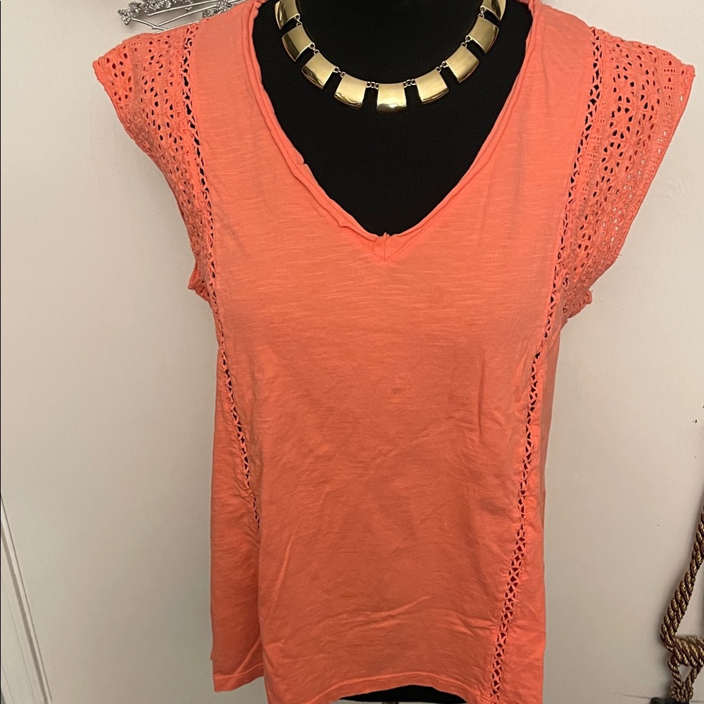Sundance Coral Crochet Cap-Sleeve V-Neck Tank